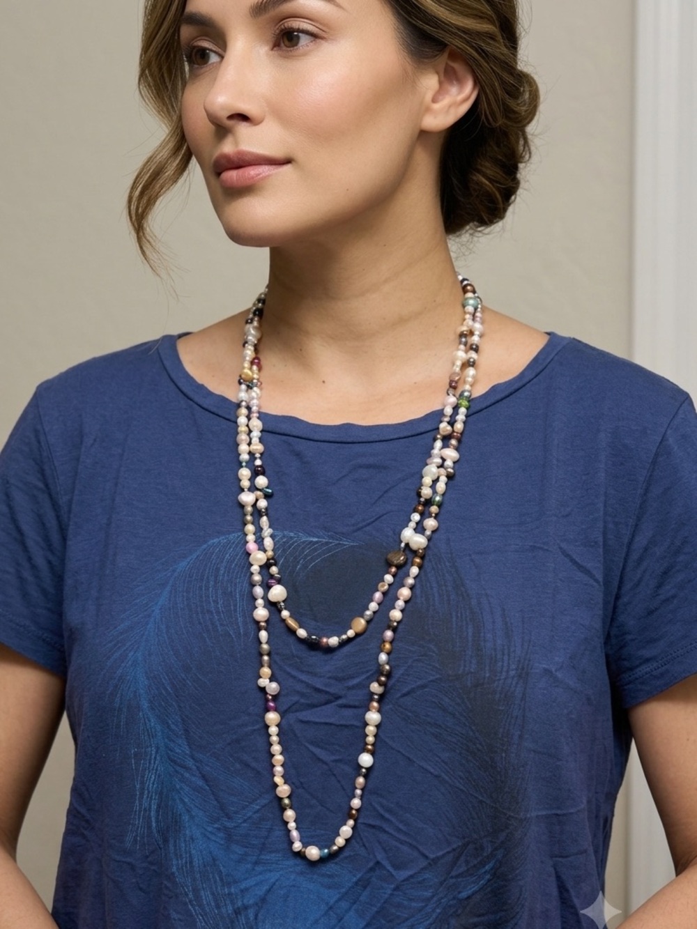 Genuine Baroque Freshwater Pearl Long Strand Necklace • Multicolor Mixed Media